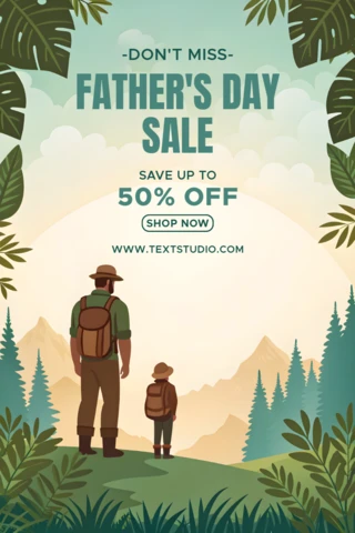 Modèle de conception de vente pour la fête des pères - style aventure vintage avec des éléments de la nature