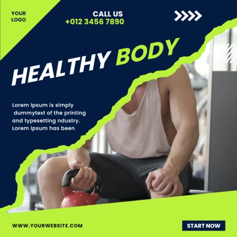 Plantilla de diseño de publicación de Instagram para blog de gimnasio de cuerpo saludable