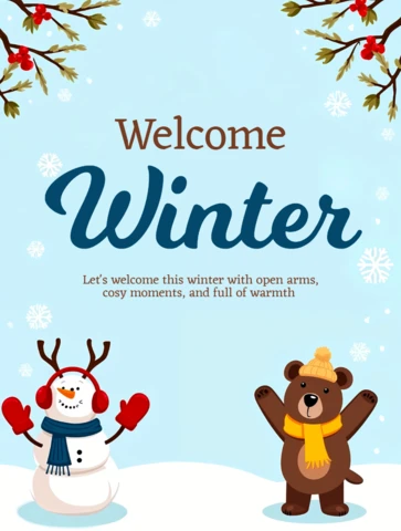 Winter Wonderland Design Template for Greeting Cards with Snowman and Bear
