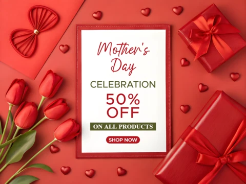 Elegante plantilla de celebración del día de la madre con diseño de tulipanes rojos