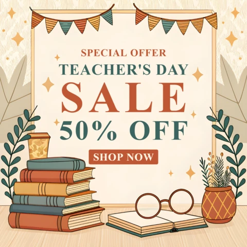 Charming Teacher's Day Sale Design Template with Vintage Aesthetic