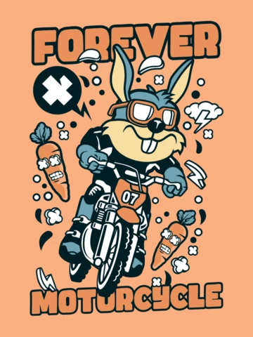 Modèle de conception de t-shirt de lapin de dessin animé de motocycliste