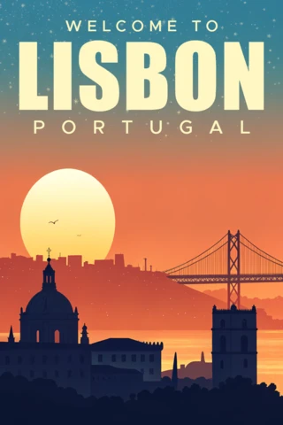 Lisbon Sunset Design Template for Travel Posters