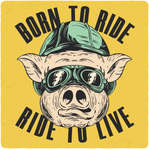 Born To Ride Biker Pig T-Shirt Design Template