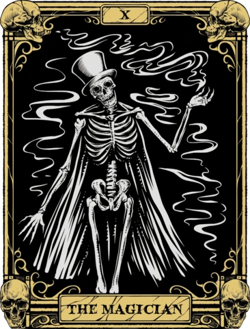 Vintage Skeleton Magician Oracle Card Template for Creative Projects