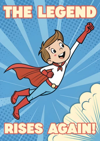 Superhero Cartoon Design Template for Kids Party Invitations