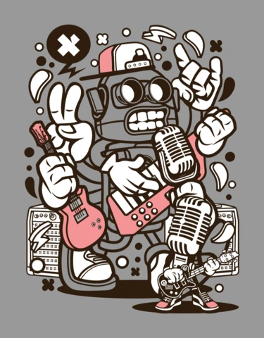 Robot Rocker Cartoon Character T-shirt Design Template