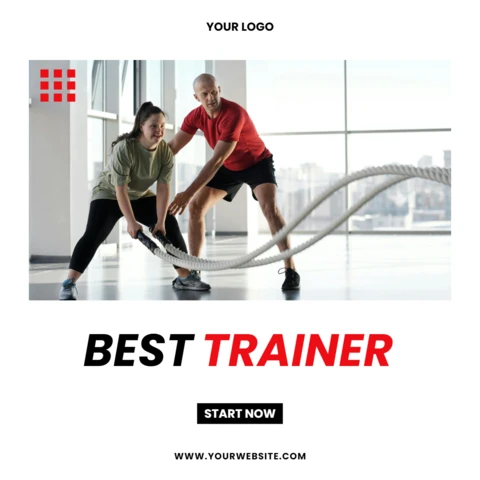 Minimalista blanco y rojo gimnasio centro instagram post plantilla de diseño