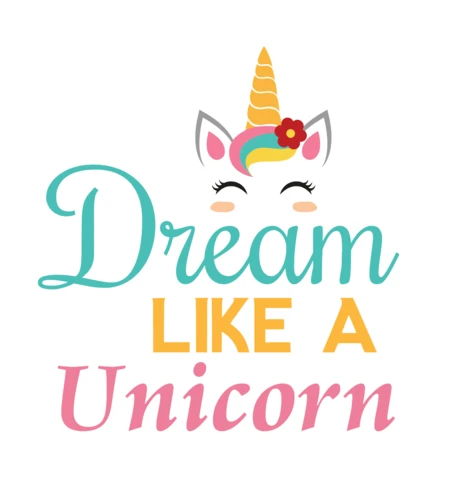 Modelo de design de camiseta com tipografia "Dream like a unicorn" (Sonhe como um unicórnio)