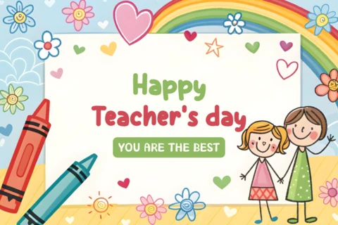 Happy Teacher's Day Editable Template - Colorful Kids' Art Design