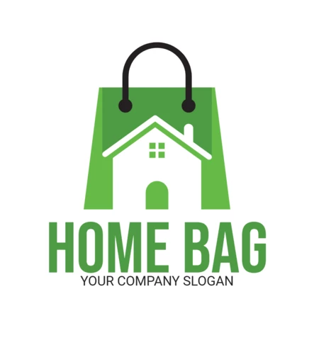 Modèle de logo pour le sac à provisions vert de la maison