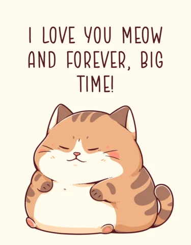 Cute Cat Love Card Template - Adorable Cat Illustration with Romantic Message