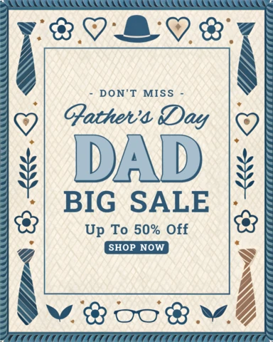 Father's Day Sale Design Template with Ties and Floral Elements
