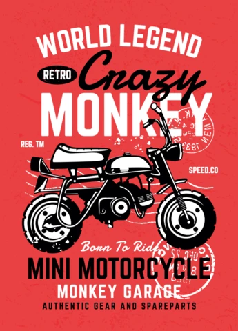 Crazy Monkey Motorcycle T-shirt Design Template