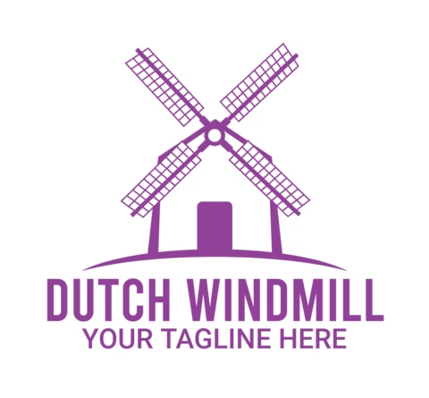 Modello di design del logo del mulino a vento olandese
