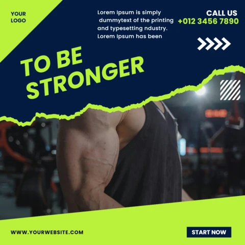 Kratzer und Neon grünes Fitnessstudio Zentrum Instagram Post Design Vorlage