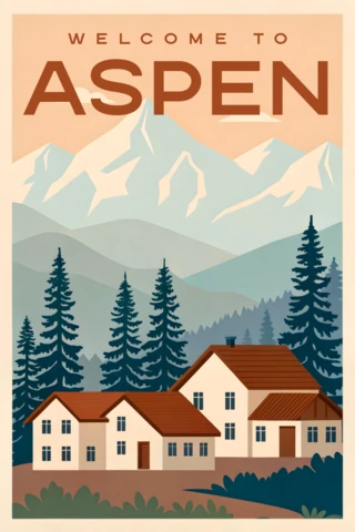 Retro projekt szablonu krajobrazu górskiego Aspen na tablicę powitalną