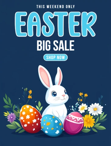 Modèle de vente de Pâques caricatural - lapin fantaisiste et œufs colorés
