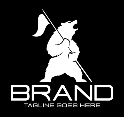 Plantilla de diseño de logotipo de oso y bandera