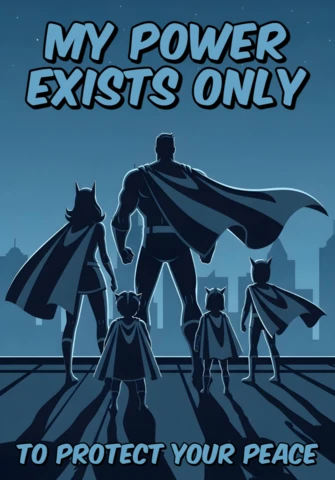 Heroic Team Rooftop Silhouettes with Blue Sky & Protective Quote Poster Design Template