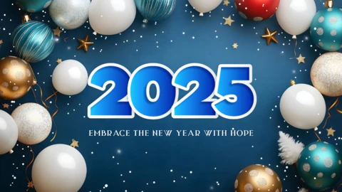 2025 Blue Baubles New Year Card Design Template