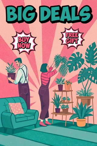 Retro Plant Shop Promotional Template for Big Deals Design