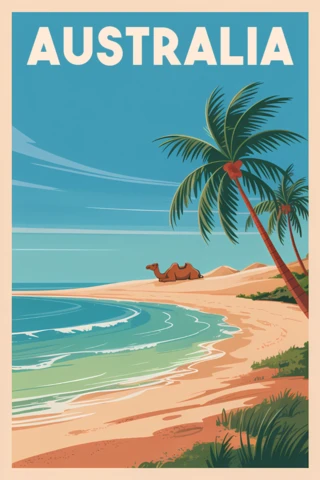 Template de design de praia vintage da Austrália para cartazes de viagem