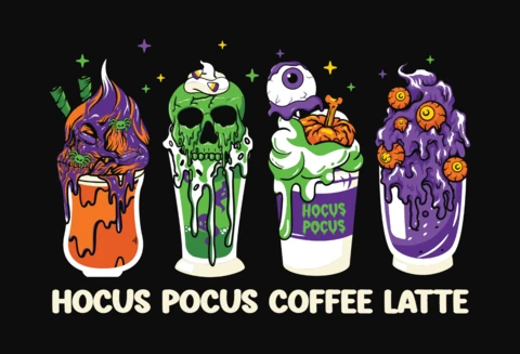 Hocus Pocus Coffee Latte Halloween T-Shirt Design Template