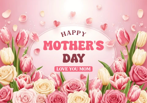 Romantic Pink Tulip Mother’s Day Greeting Card Design Template