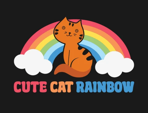 Cute Cat And Rainbow T-Shirt Design Template