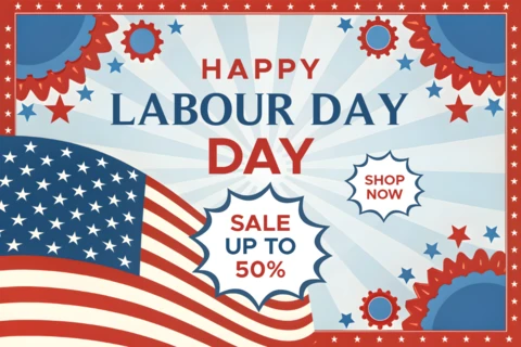 Patriotic Labour Day Sale Template Design with Stars and Stripes