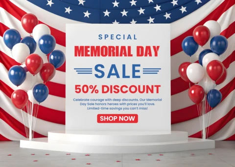 Memorial Day Sale Template - Patriotic Design with Bold Colors and Festive Elements