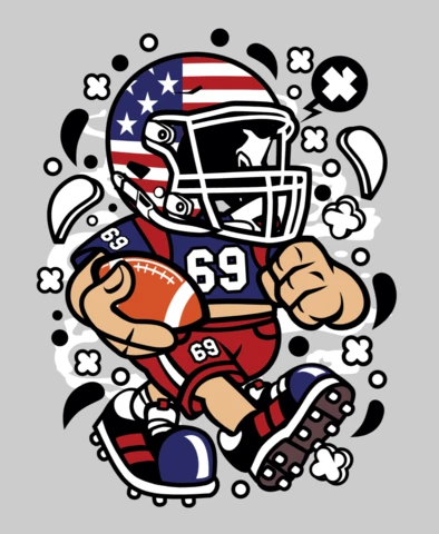 Plantilla de diseño de camiseta de personaje de dibujos animados de jugador de fútbol americano