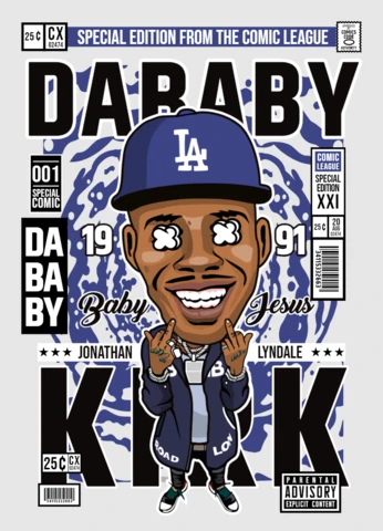 Modèle de conception de couverture de magazine de personnage de dessin animé Dababy Kirk