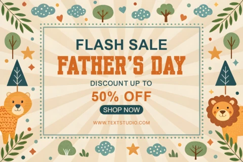 Father's Day Sale Template with Playful Animal Graphics and Childish Design