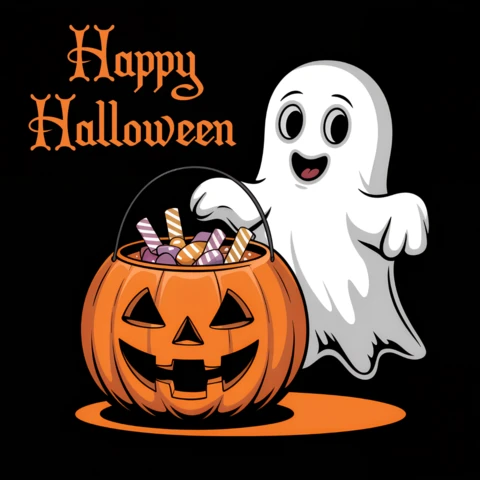 Happy Halloween Ghost and Pumpkin Design for T-Shirt and Merch Template