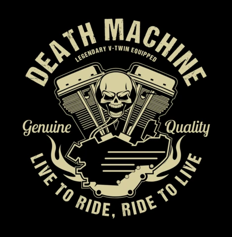 Skull With Motorcycle Engine Vintage T-shirt Design Template
