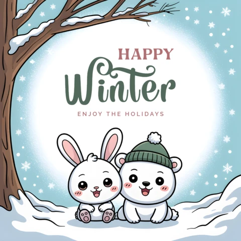 Winter Wonderland Design Template with Cute Animals for Holiday Cards