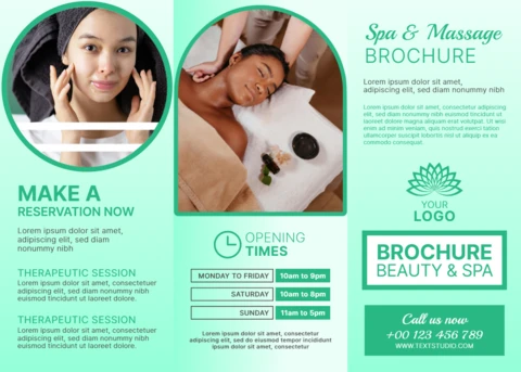 Elegant Spa and Massage Brochure Design Template Featuring Relaxation and Wellness Elements