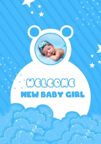 Blue And White Cute New Born Baby Girl Poster