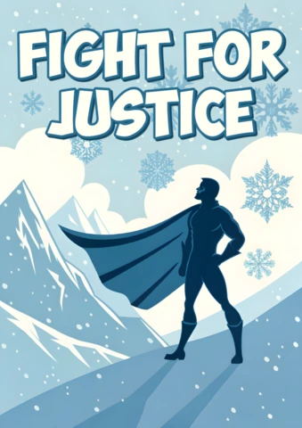 Modèle de conception de justice héroïque pour affiches avec fond de montagnes enneigées