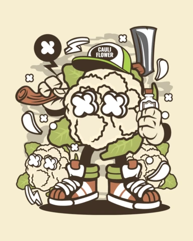 Cauliflower Cartoon Character T-shirt Design Template