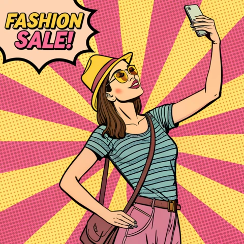 Template per post promozionali sui social media per la vendita di moda pop art