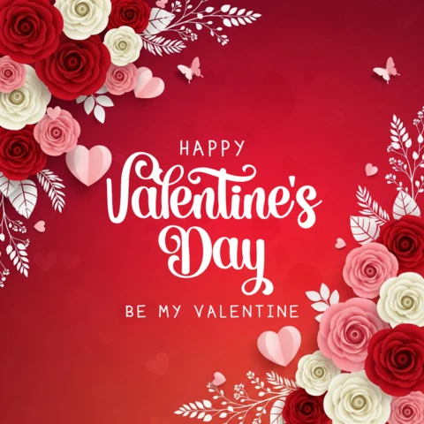 Elegant Floral Valentine’s Template Featuring Butterflies, Heart Cutouts, and Leafy Accents for Love Notes