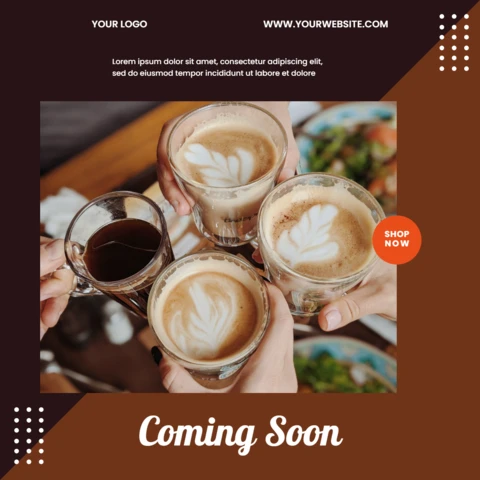 Próximamente, plantilla de diseño para publicación en redes sociales de cafetería barista