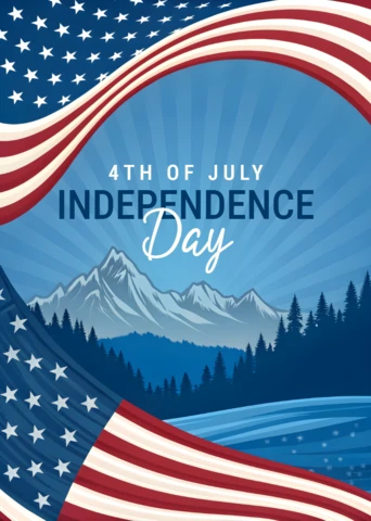 Independence Day Design Template with Mountains and American Flag