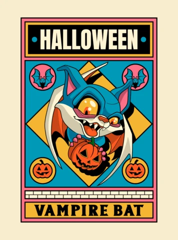 Halloween Vampire Cat Poster Design Template