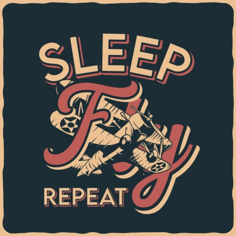 Sleep fly repeat plantilla de diseño de camiseta de aviador