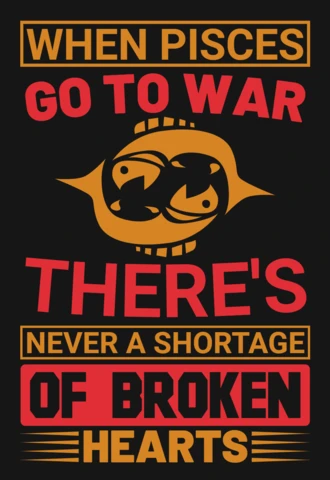 Pisces War Heartbreak Quote with Astrological Fish T-Shirt Design Template