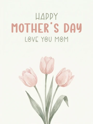 Watercolor Pink Tulip Mother’s Day Greeting Card Featuring Elegant Floral Artwork and Pastel Design